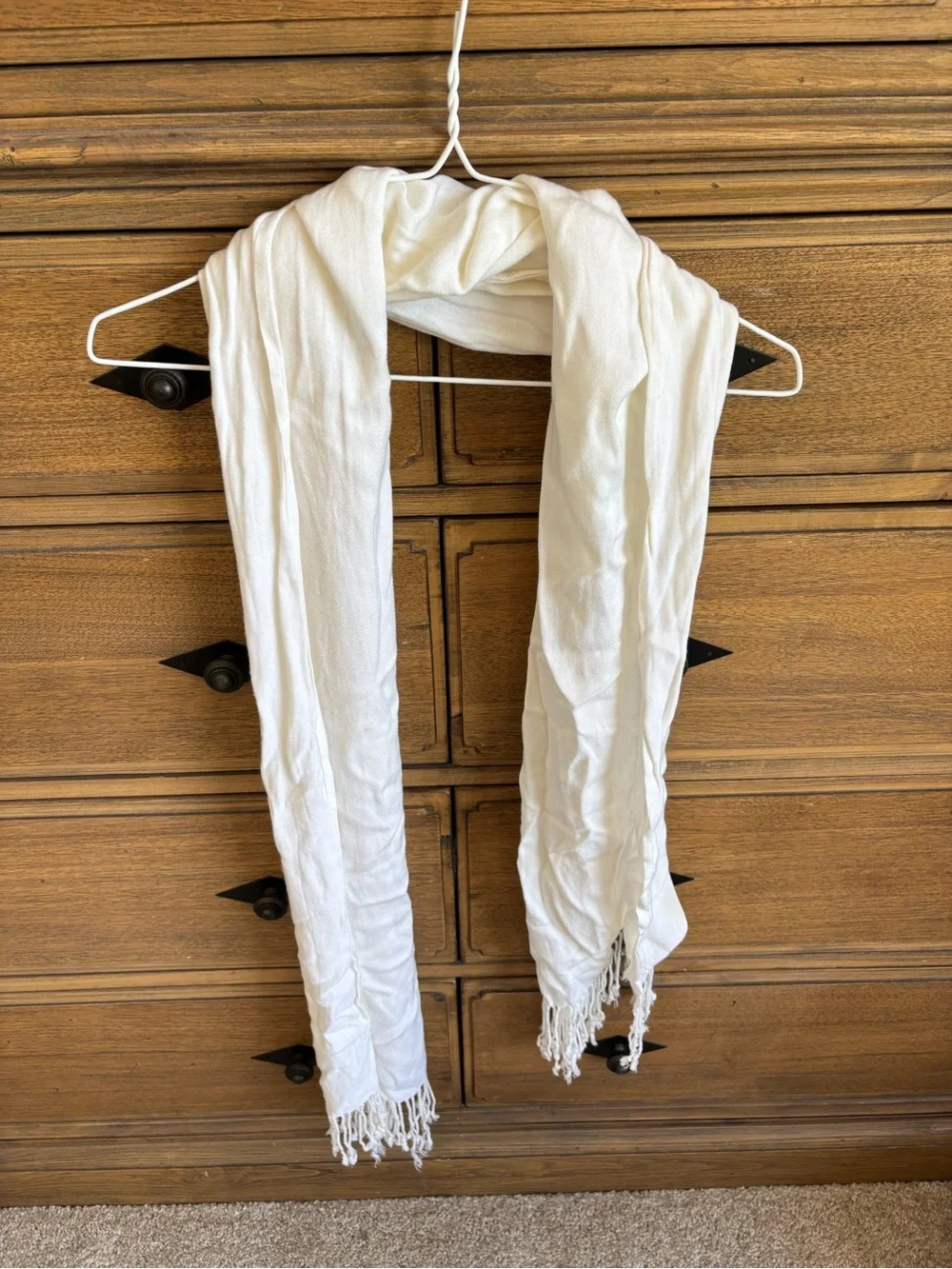 Womens off white ivory scarf, shawl, wrap, fringe detail